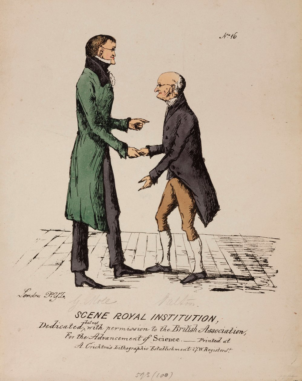 Scène Royal Institution: Gerrit Moll en John Dalton, ca. 1831-1840 door Unbekannt