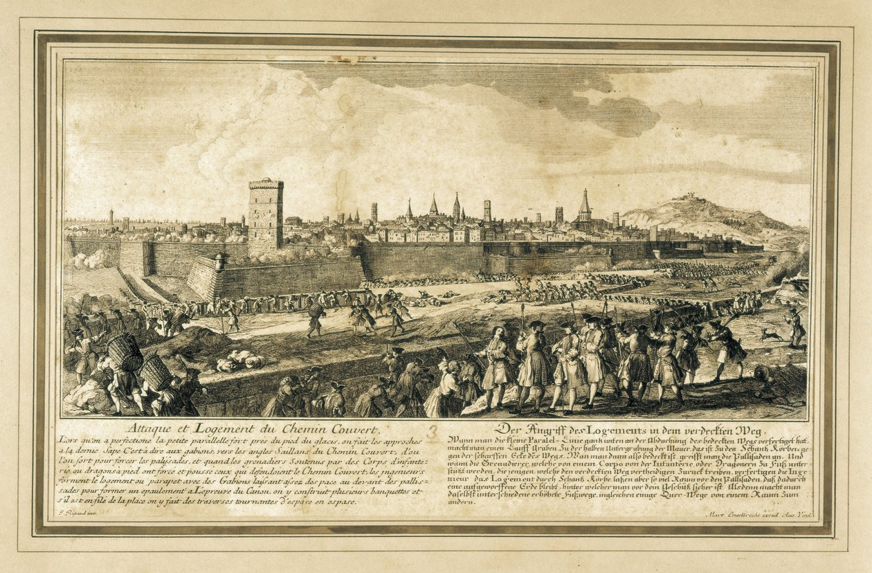 Spanje: Oorlog van de Spaanse Successie (1714). Beleg van Barcelona (gravure) door Unbekannter Künstler