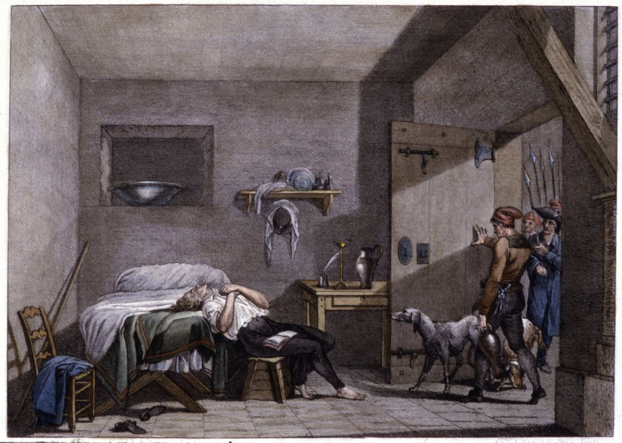 Zelfmoord van Condorcet, eind 18e eeuw (gravure) door Unbekannter Künstler