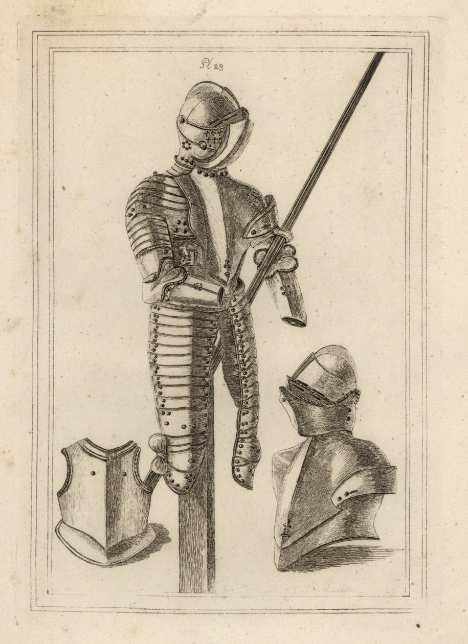 Harnas voor steekspel met grote bescherming en lanssteun uit de Tower of London 1, helm en grote bescherming 2, borststuk van een kuras 3 door Unbekannt