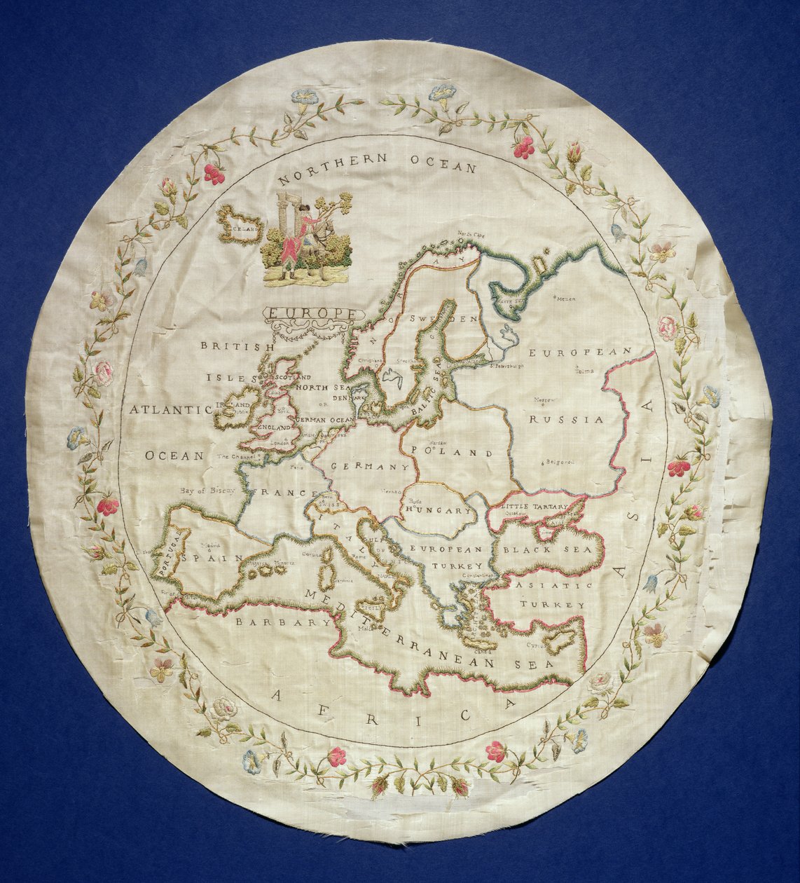 Sampler met een kaart van Europa, Engels, laat 18e eeuw door Unbekannt