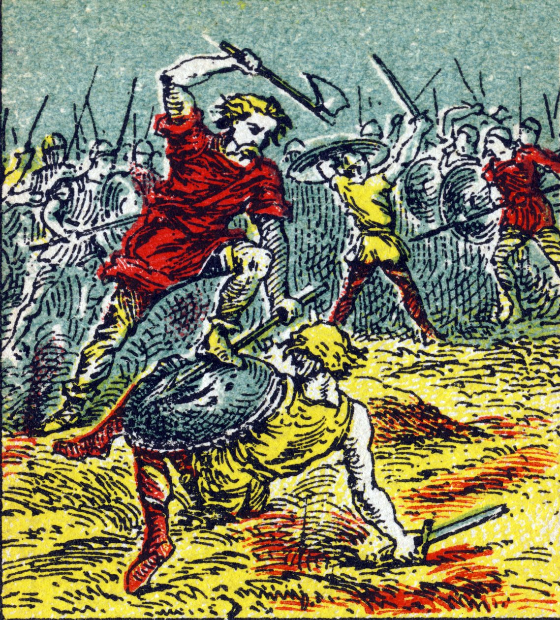 De Slag bij Vouillé waarin Clovis I de Visigoten versloeg in 507 (uit Histoire de France) door Unbekannt