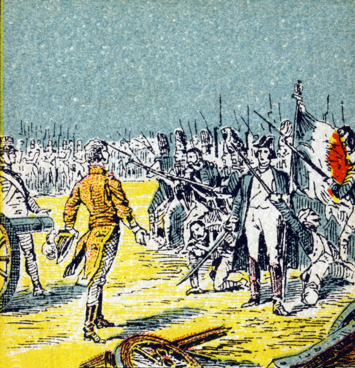 De Honderd Dagen: Nederlaag van Napoleon I Bonaparte bij Waterloo in 1815. Gravure in "Histoire de France". Serie reclamebeelden uitgegeven namens Louit, circa 1920. door Unbekannt
