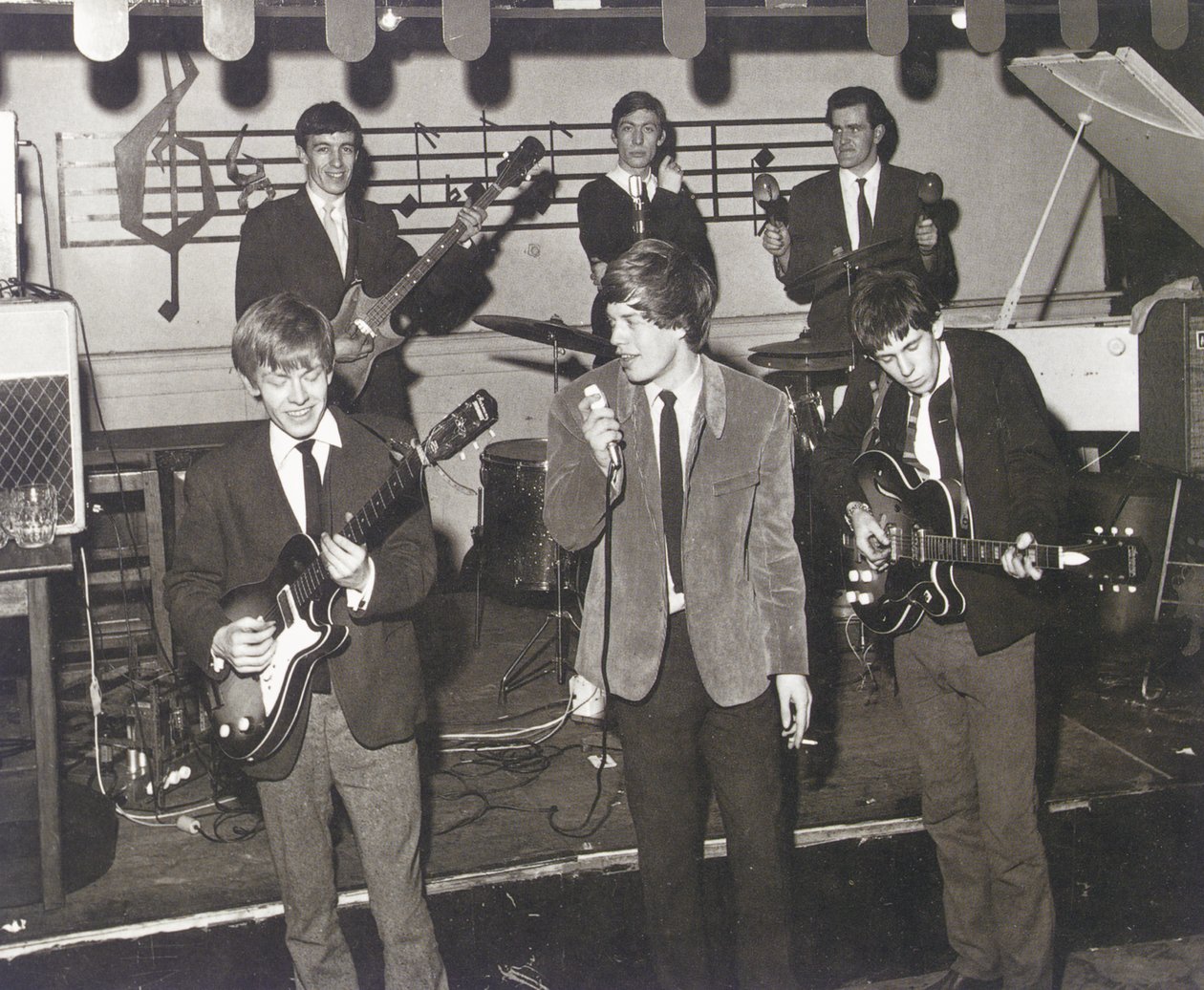 The Rolling Stones op het podium in het Station Hotel, Richmond door Unbekannt