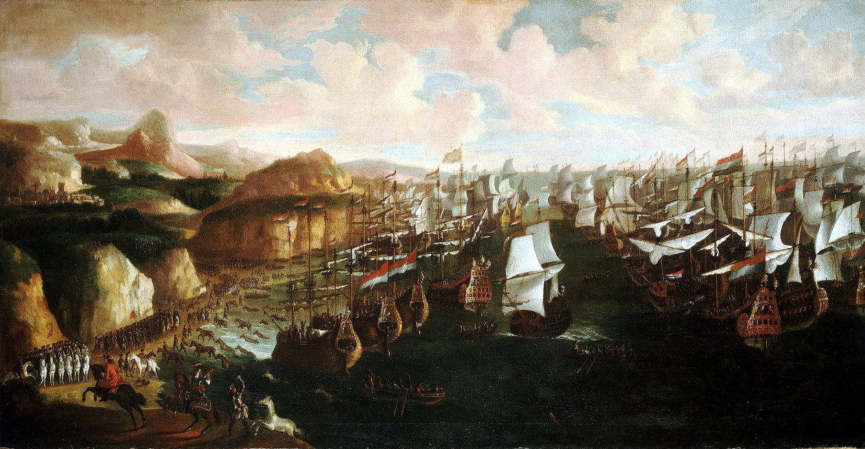 De aankomst van Willem III van Oranje (of Willem III van Engeland) in Torbay (Engeland) op 5 november door Unbekannter Künstler