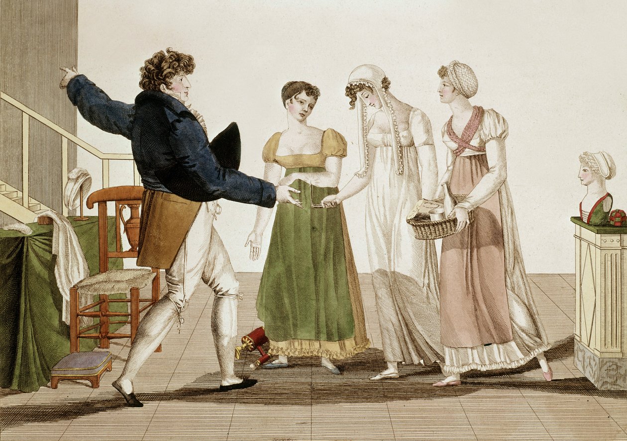 De modeontwerper ten tijde van het 1e keizerrijk in Frankrijk (1804-1815), gravure door Unbekannter Künstler