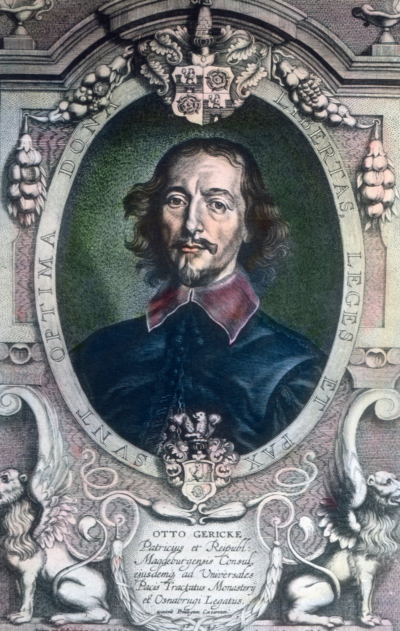 De burgemeester van de stad Maagdenburg, Otto von Guericke, ook bekend als politicus, advocaat, natuurkundige en uitvinder door Unbekannter Künstler
