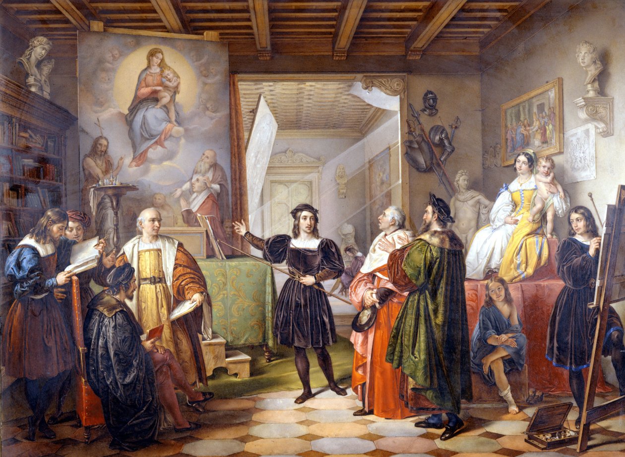 De schilder Raphael (Raffaello Sanzio 1483 - 1520) in zijn studio. door Unbekannter Künstler