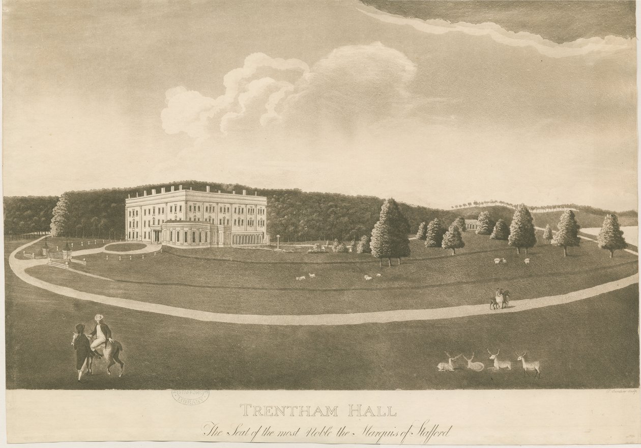 Trentham Hall: aquatint gravure door Unbekannt
