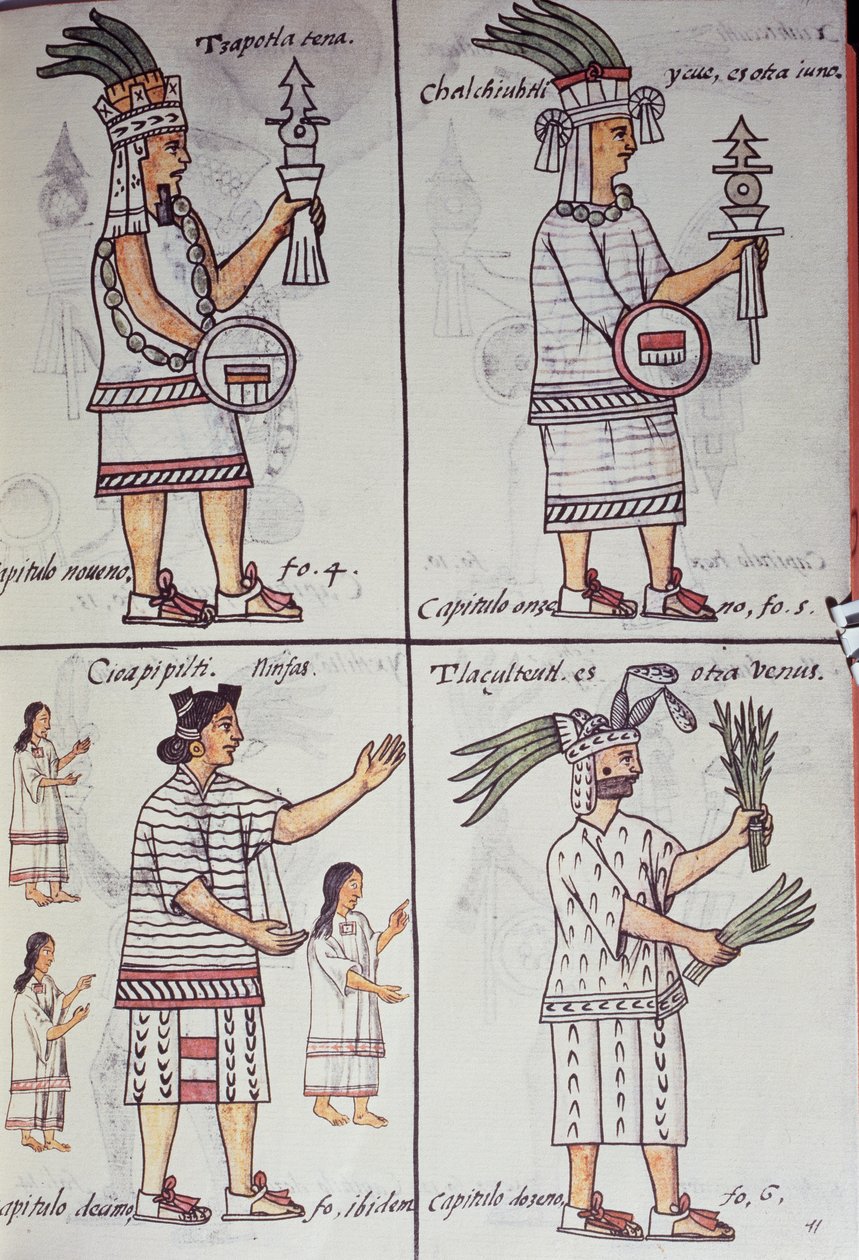 Tzapotlatena, Chalchiuhtlatonal, Cioapipitli en Tliltecuhtli, Florentijnse Codex, tweetalige versie in Spaans en Nahuatl, Algemene Geschiedenis van de Dingen van Nieuw-Spanje (Historia general de las cosas de Nueva Espana), Azteeks door William M. Timlin