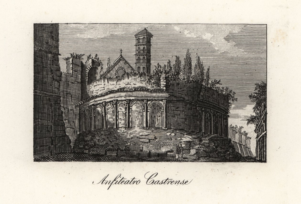 Uitzicht op het Amphitheatrum Castrense en de Aureliaanse Muren, Rome door Unbekannt