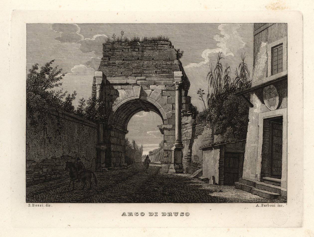 Zicht op de Boog van Drusus, Rome door Unbekannt