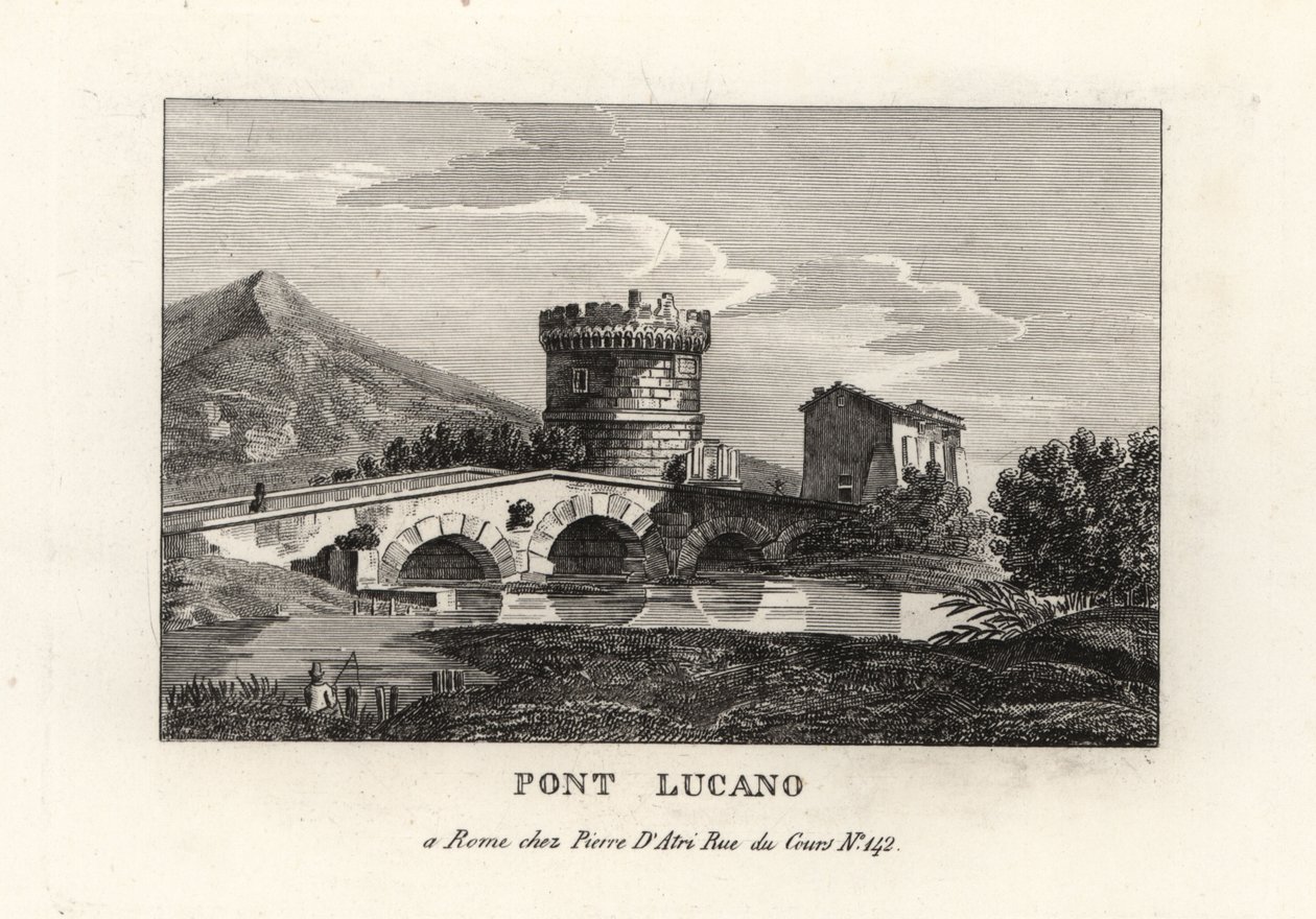 Zicht op de Lucano-brug en het Mausoleum van Plautii, op de weg naar Tivoli door Unbekannt