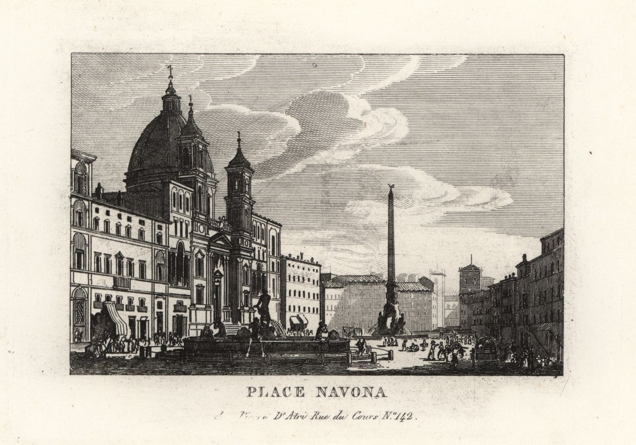 Zicht op de Piazza Navona, met de fontein, Egyptische obelisk en kerk van Sant