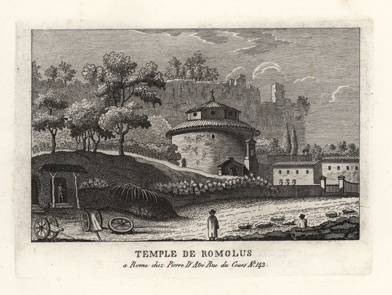 Uitzicht op de Tempel van Romulus, de basiliek van Santi Cosma e Damiano, Forum, Rome door Unbekannt
