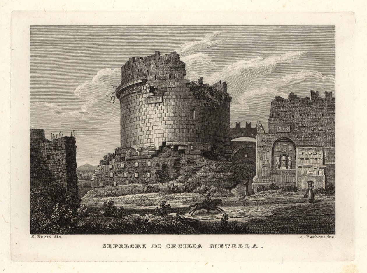 Uitzicht op het Graf van Caecilia Metella, Sepolcro di Cecilia Metella, Rome door Unbekannt