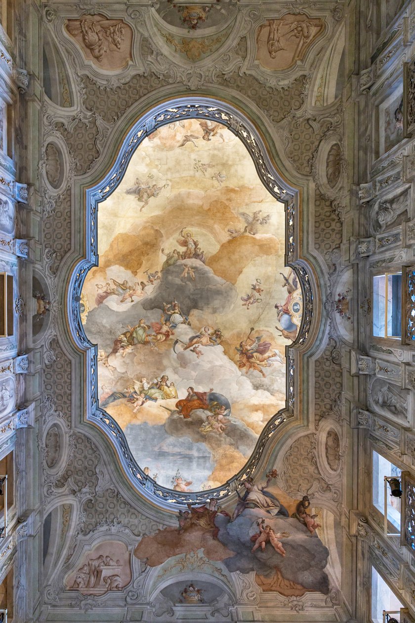Uitzicht op het plafond, Entreehal of Foyer, Teatro Grande, Brescia, Italië door Unbekannter Künstler