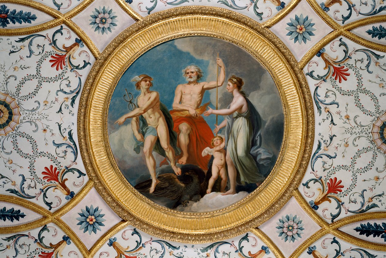 Uitzicht op het plafondrondel in de kleine salon door Unbekannter Künstler