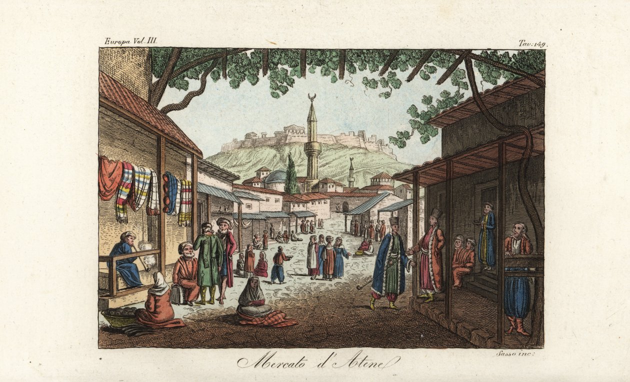 Zicht op de markt of bazaar in Athene door Unbekannt