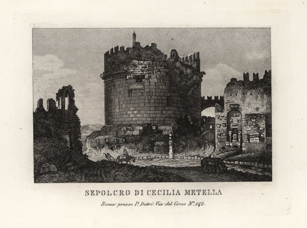 Zicht op de ruïne van het graf van Caecilia Metella, Rome door Unbekannt