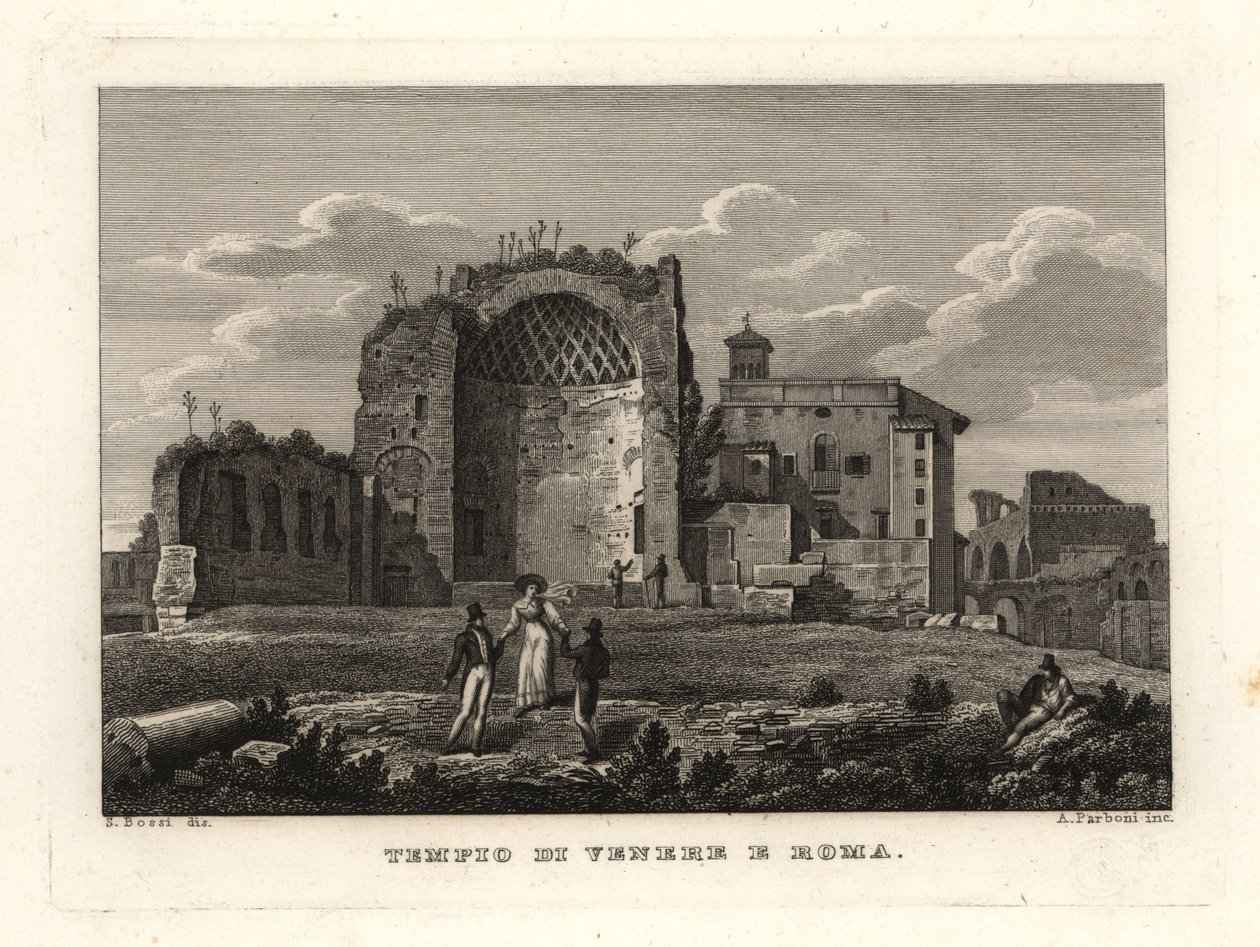 Zicht op de ruïnes van de Tempel van Venus en Roma, Rome door Unbekannt
