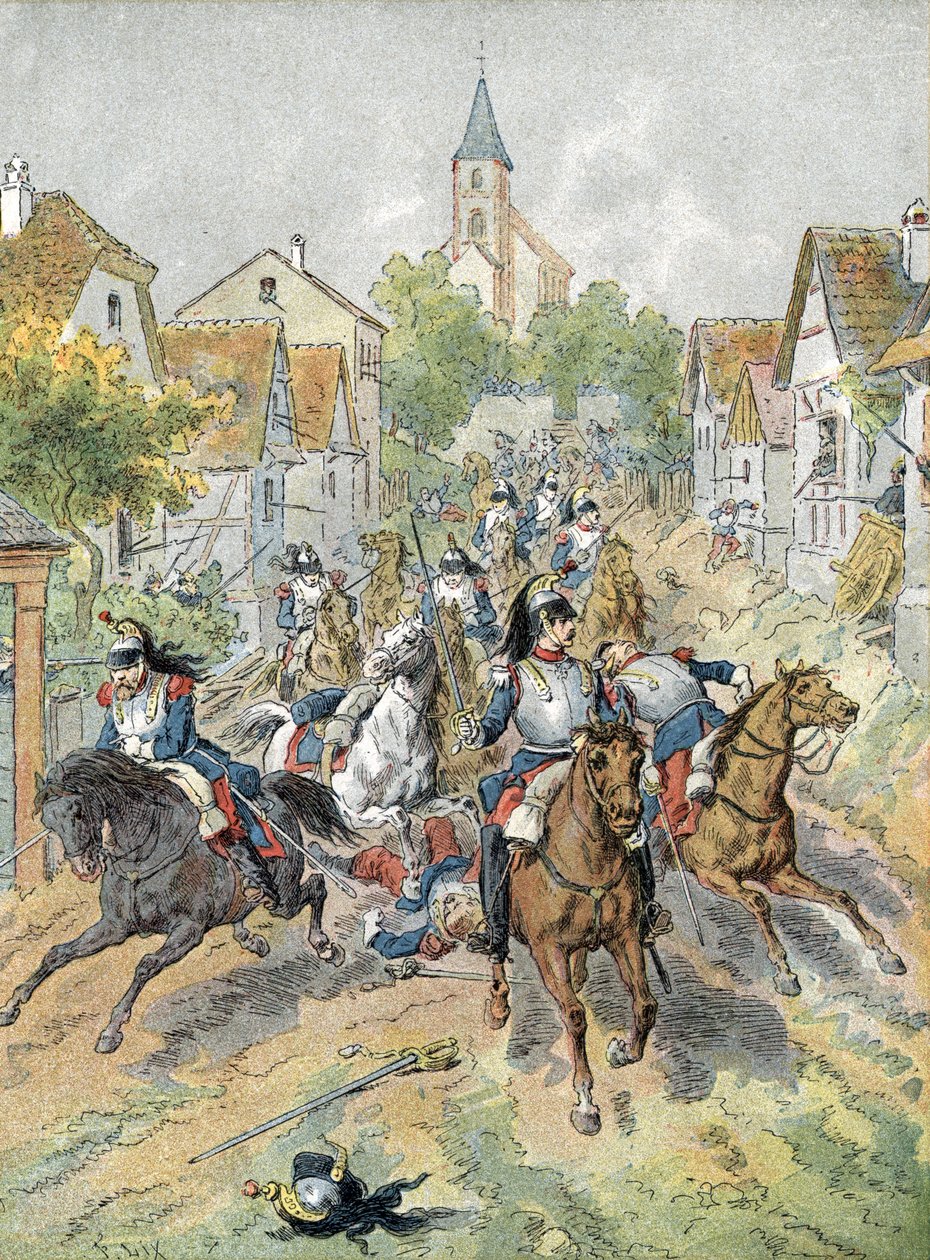 Oorlog van 1870: aanval van kurassiers tijdens de Slag bij Froeschwiller-Woerth (1870) door Unbekannter Künstler