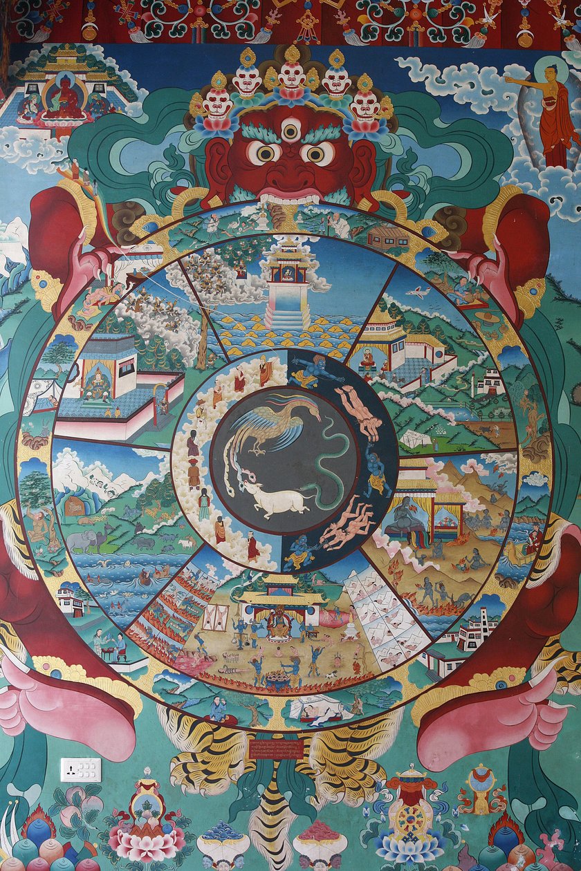 Levenswiel of wiel van Samsara (Mandala), Kopan klooster, Kathmandu, Nepal door Unbekannt