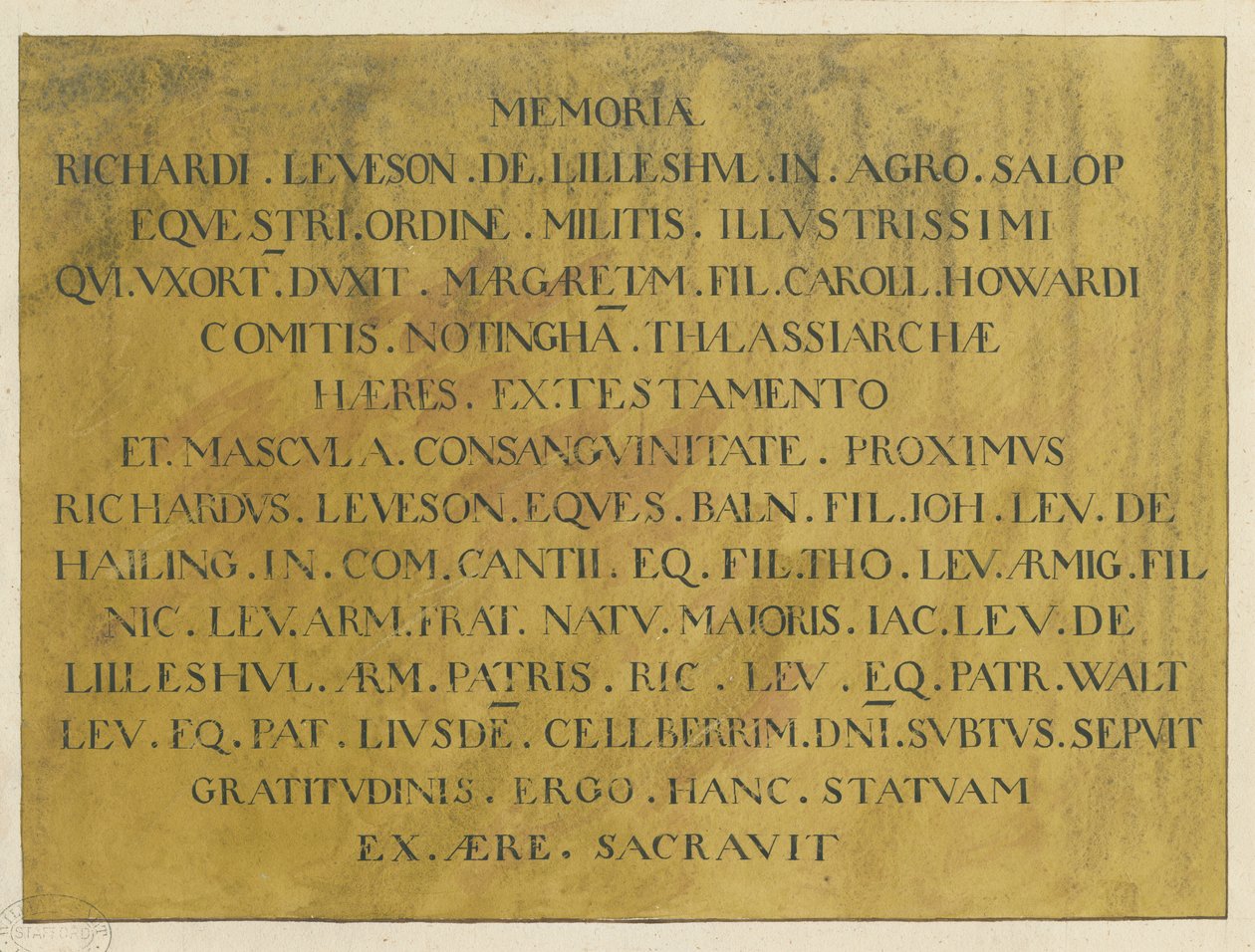 Wolverhampton - Latijnse grafschrift van admiraal Richard Leveson in St. Peter
