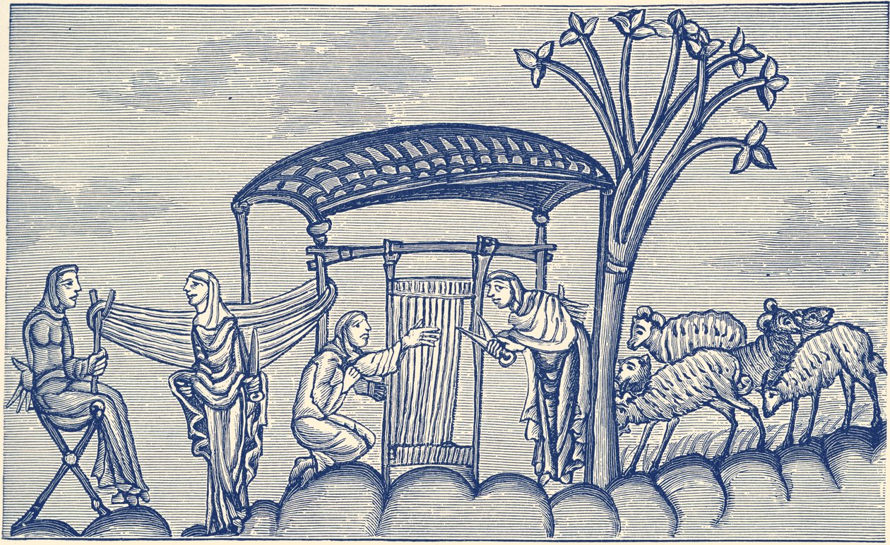 Vrouw aan het weven, A.D 1130 - 1174 door Unbekannter Künstler