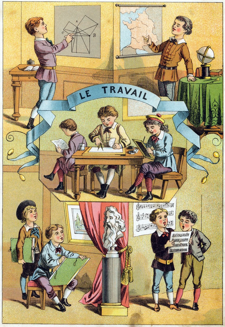 Werk in de klas. Gravure in 