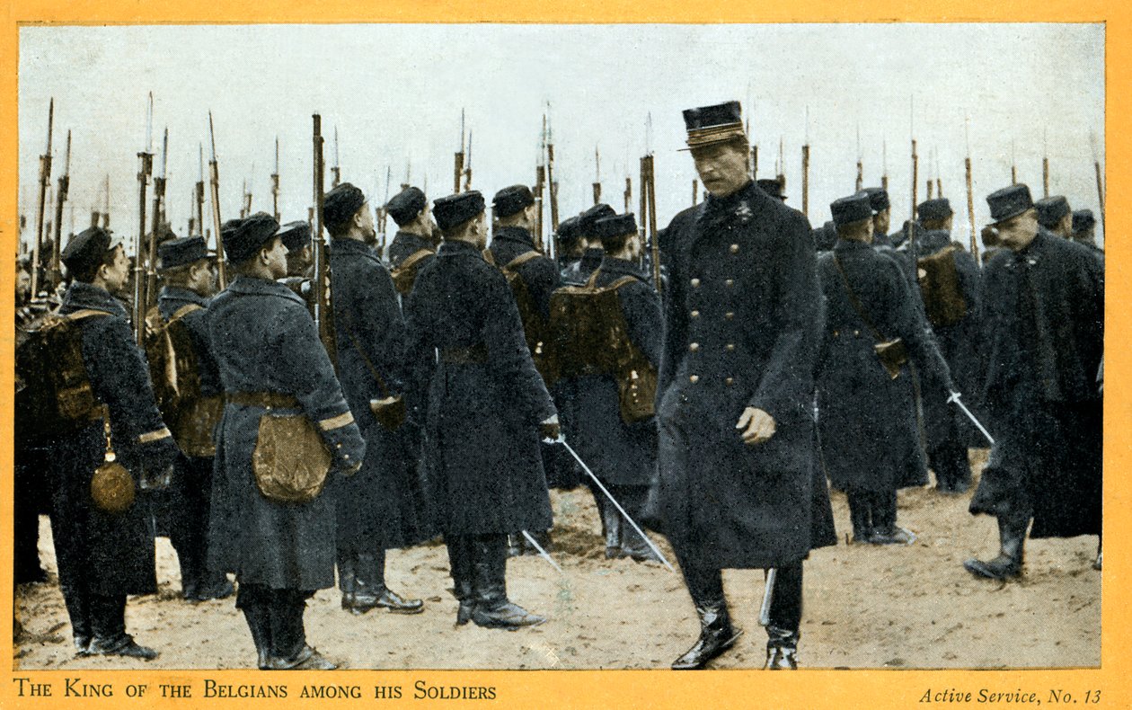 Eerste Wereldoorlog: Albert I van België met zijn troepen (ansichtkaart) door Unbekannter Künstler