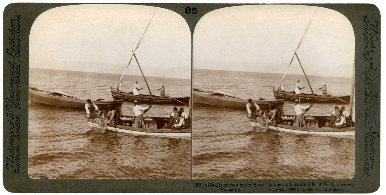 Vissers op het Meer van Galilea, Palestina, 1900 door Underwood and Underwood