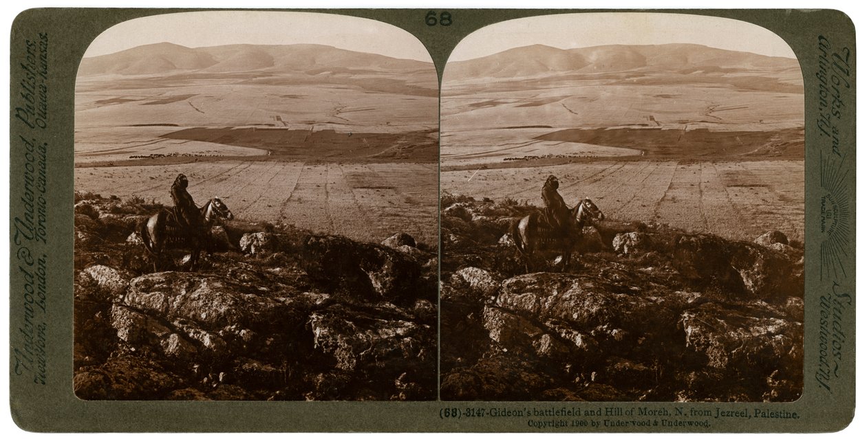 Gideons slagveld en de heuvel van Moreh, noordelijk van Jezreel, Palestina, 1900 door Underwood and Underwood
