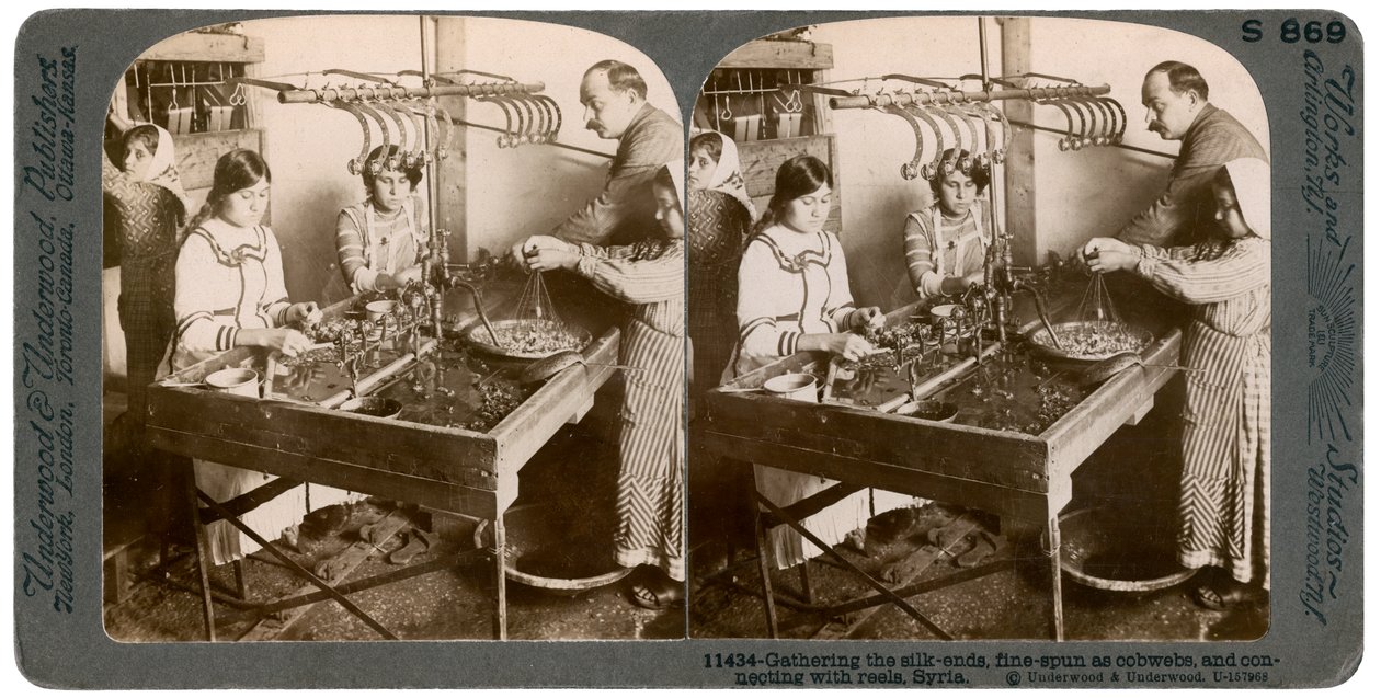 Zijdeproductie, Syrië, 1900s door Underwood and Underwood