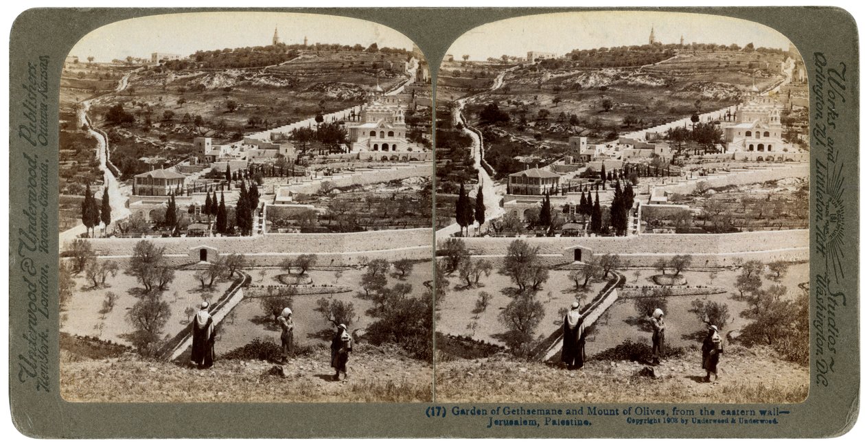De Tuin van Getsemane en de Olijfberg, Palestina door Underwood and Underwood