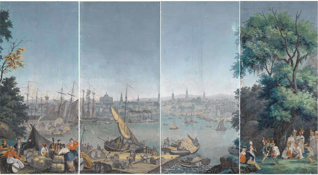 Havenscène in Boston door Unknown