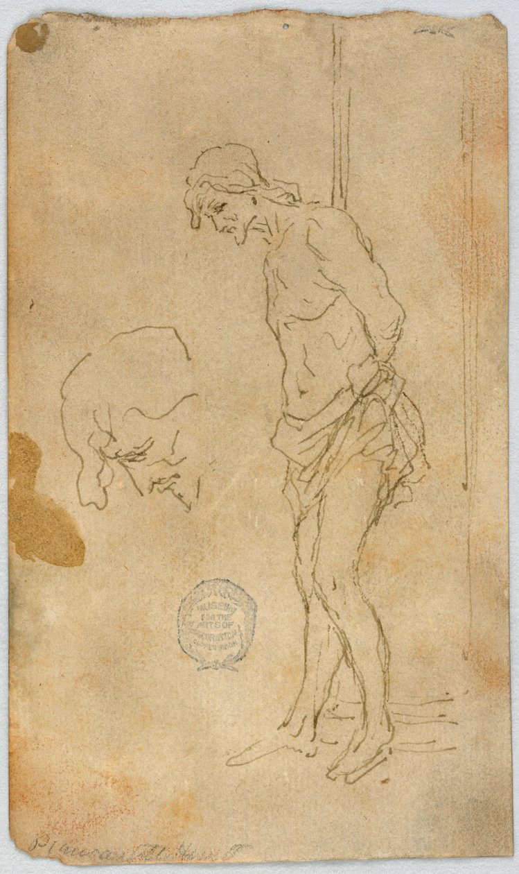 Schets van figuur met gebonden armen achter zijn rug door Unknown