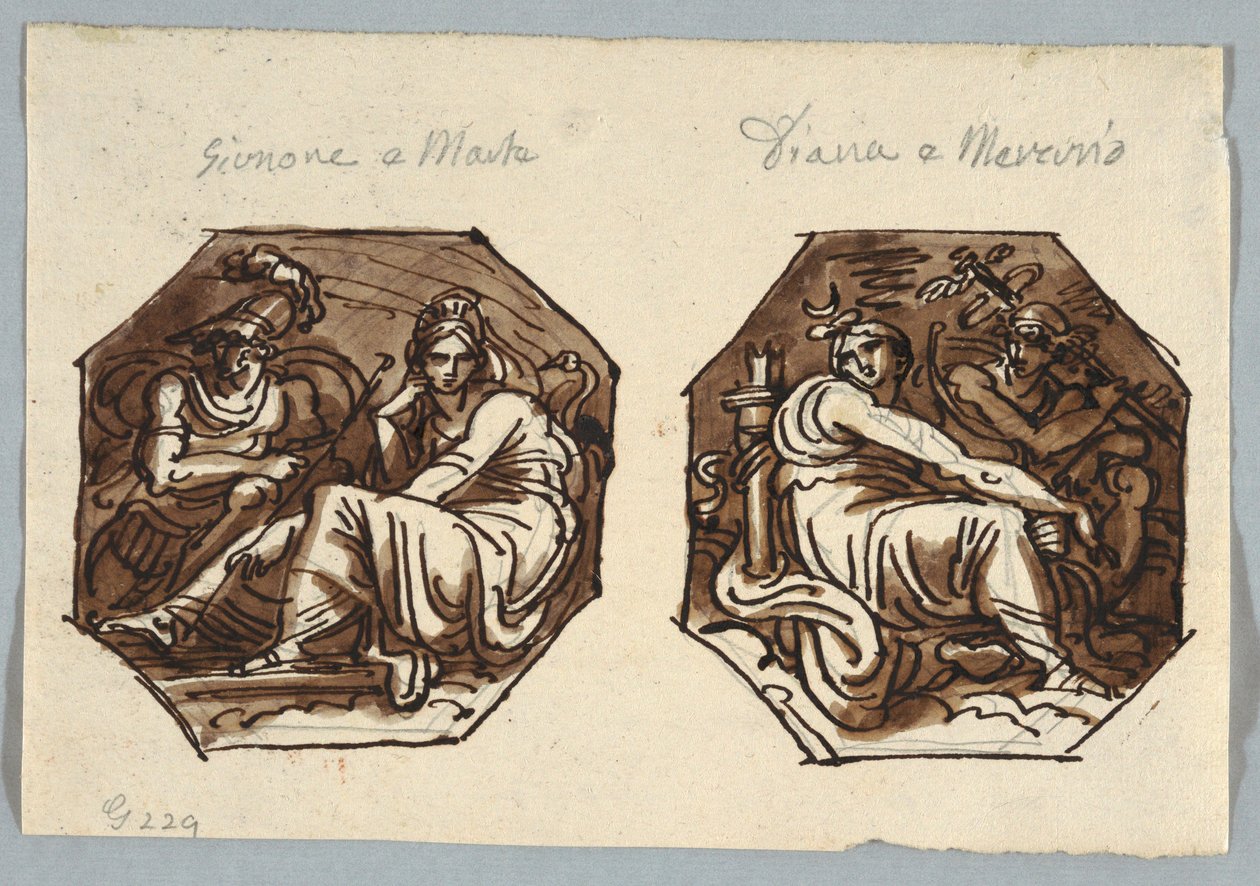 Mars en Juno; Mercurius en Diana in Diagonale Compositie door Unknown