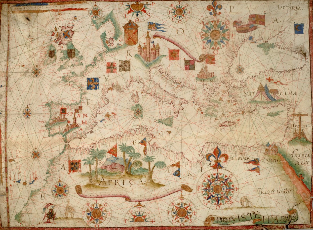 Zeekaart van het Middellandse Zeegebied, inclusief Europa met Britse Eilanden en een deel van Scandinavië door Unknown