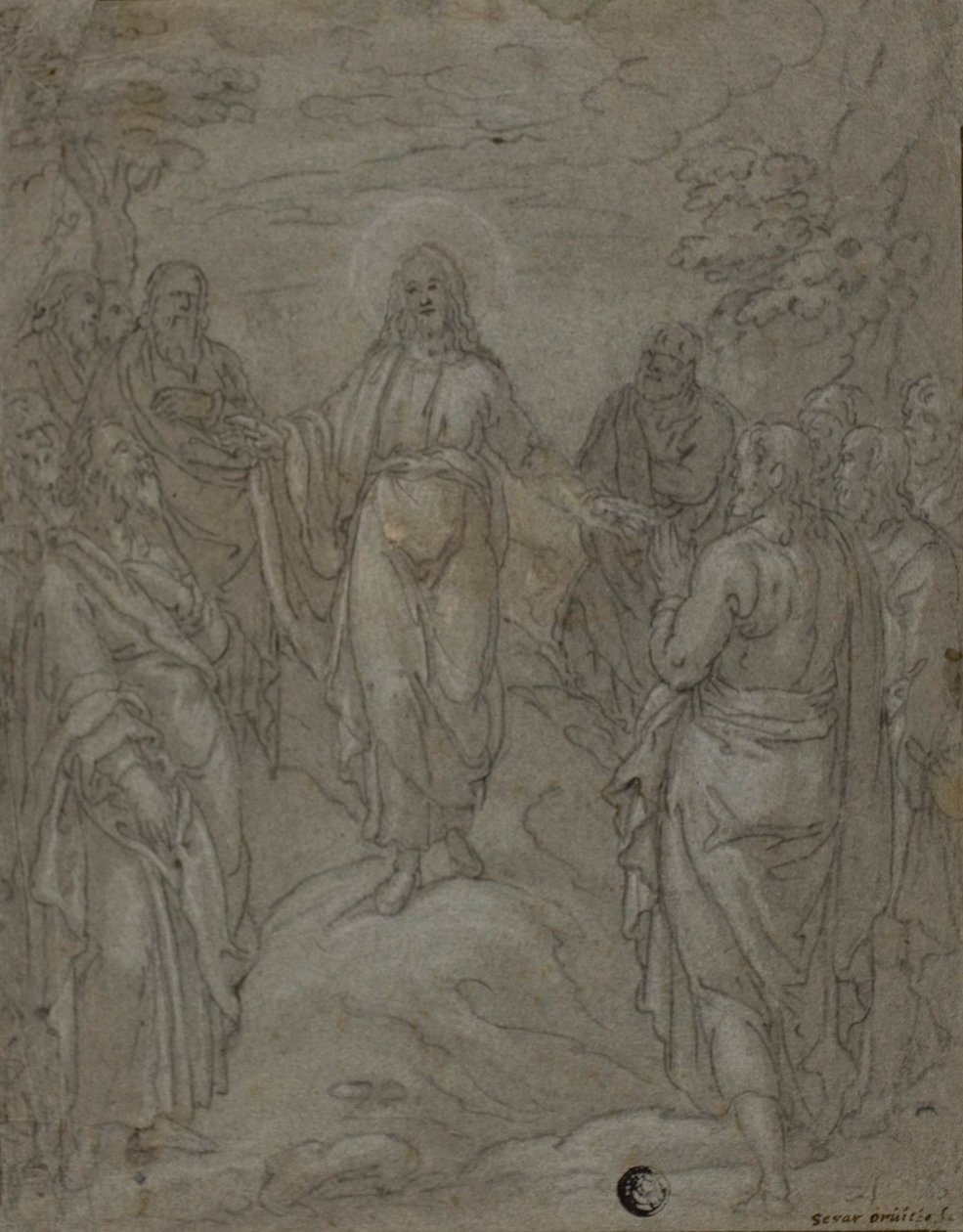 Christus en de Apostelen (recto); Schets van een Geboortetafereel (verso) door Unknown