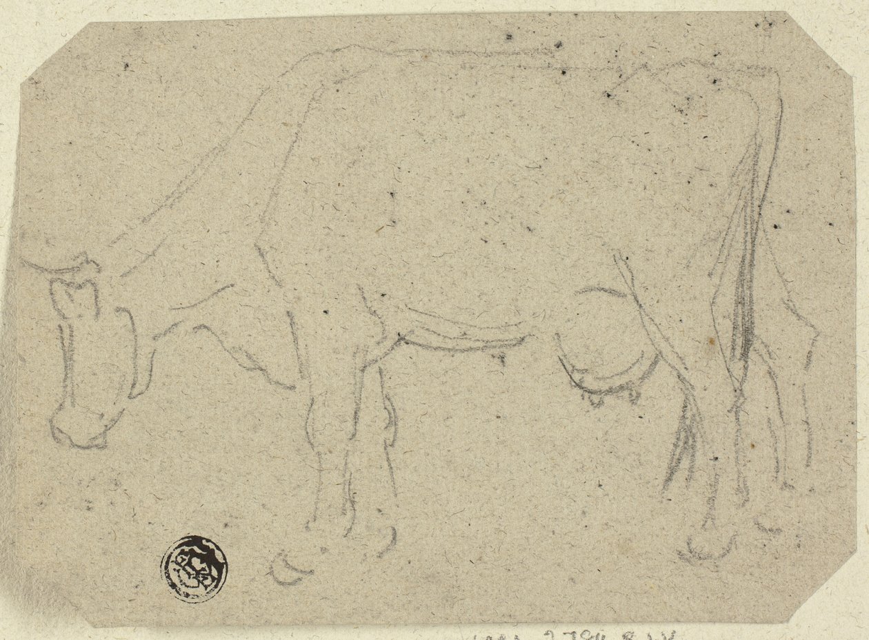 Koe die graast (recto); Hoofd van een dier (verso) door Unknown