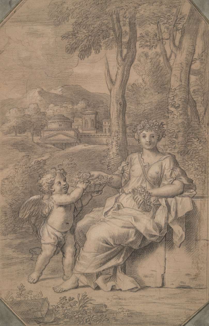 Portret van een vrouw als Flora door Unknown