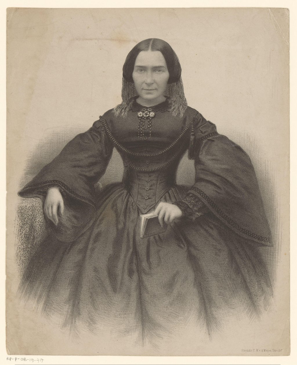 Portret van een onbekende vrouw in zwarte japon door Unknown
