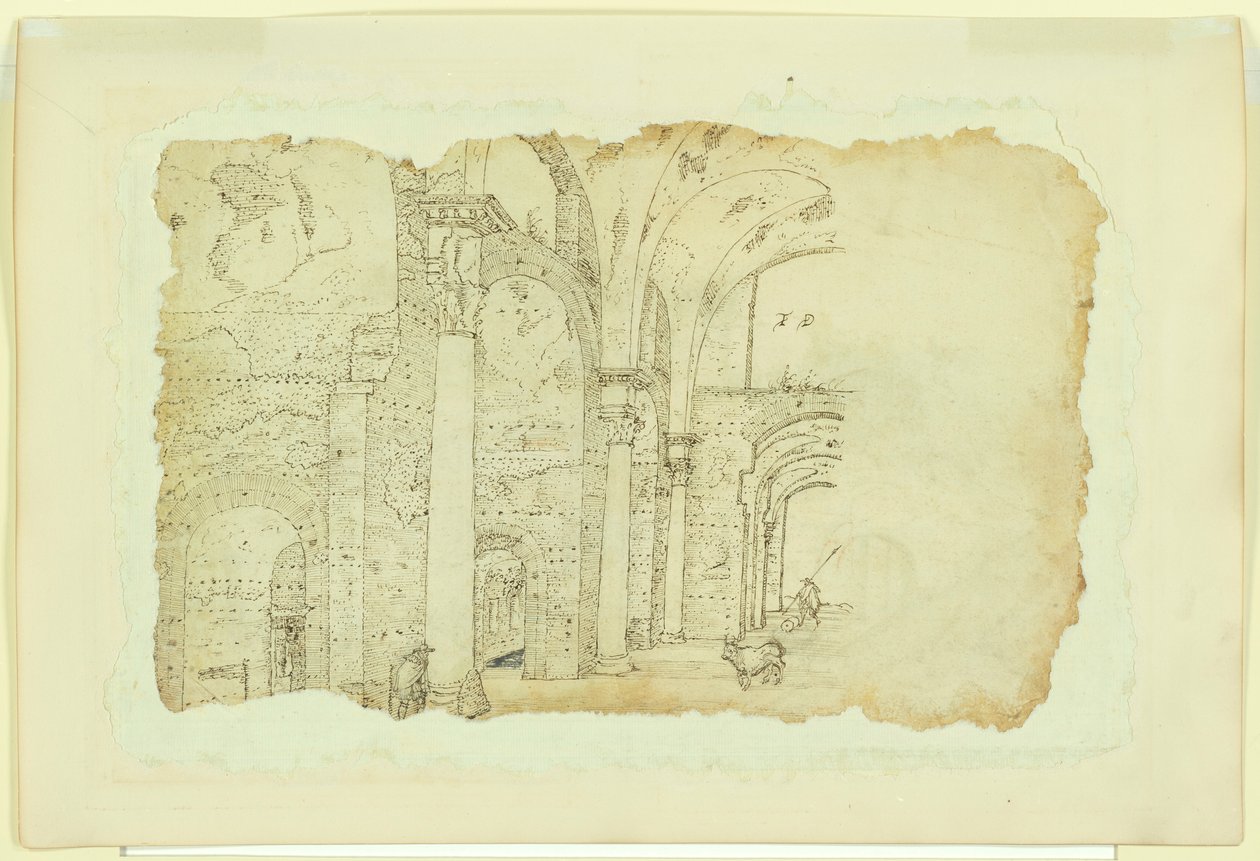 Ruïnes van de Thermen van Diocletianus (recto); Een ander zicht op hetzelfde onderwerp (verso) door Unknown