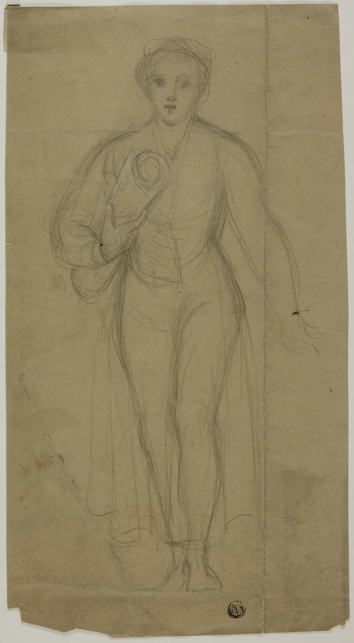 Staande vrouw met opgerold papier door Unknown