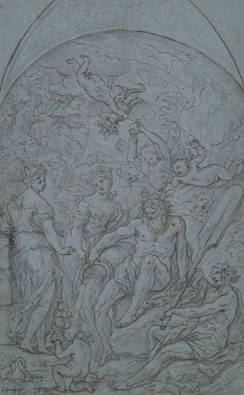 Studie voor een allegorie met riviergod en overvloed door Unknown