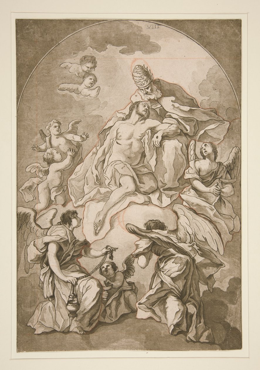 De Hemelvaart van Christus met God de Vader en Engelen door Unknown