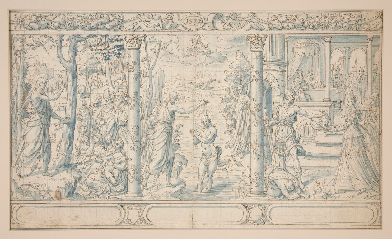 Drie Scènes uit het Leven van Johannes de Doper; Johannes de Doper predikend, Doop van Christus, Onthoofding van Johannes de Doper door Unknown