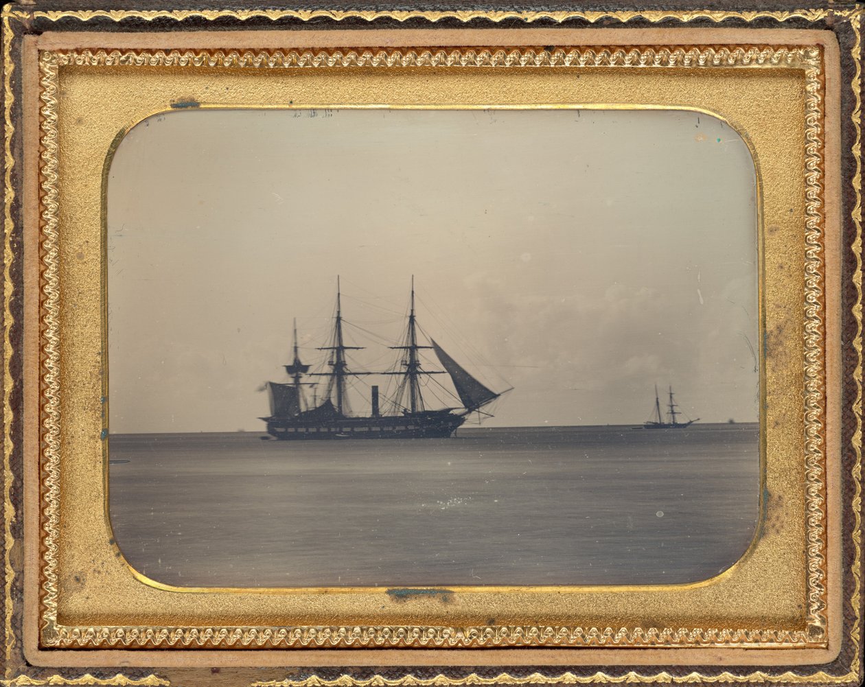 H.M.S. Dauntless voor Anker in Carlisle Bay, Barbados door Unknown 19th Century