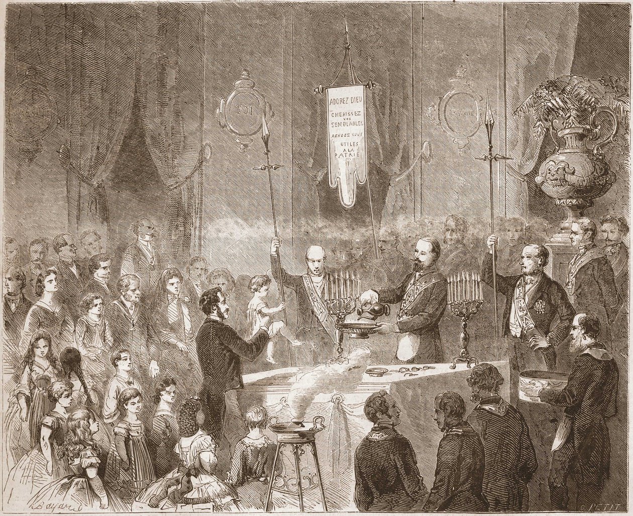 Een Maconnic Doop in de loge van de Fraternelle Amitive in 1861 door Unknown artist